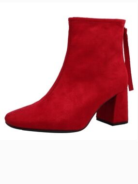 Delicious Zylia Red Square Toe Faux Suede Block Heel Zip Back Ankle Boots 9 NEW